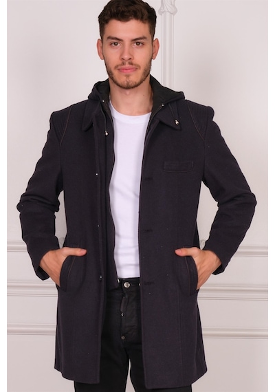 Plt8335 Dewberry Erkek Palto-Desenli Lacivert-Desenli Lacivert