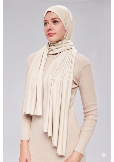 Sonbaharmoda Kadın Tesettür Luxury Penye Şal Kaymaz, Yumuşak, Dört Mevsim Kullanım Şal Kahverengi Ekru