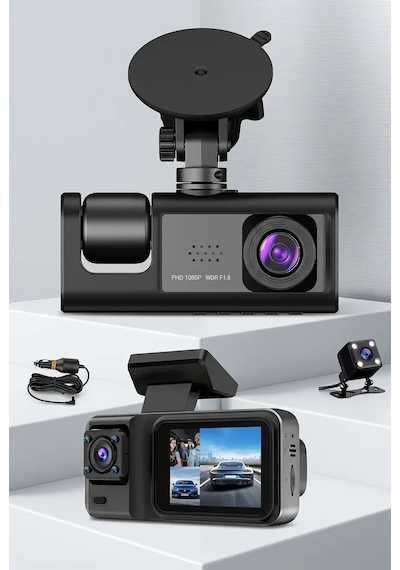 3 Kameralı Dashcam Araç İçi Kamera Ön Arka İç Görüşlü Oto Kamera