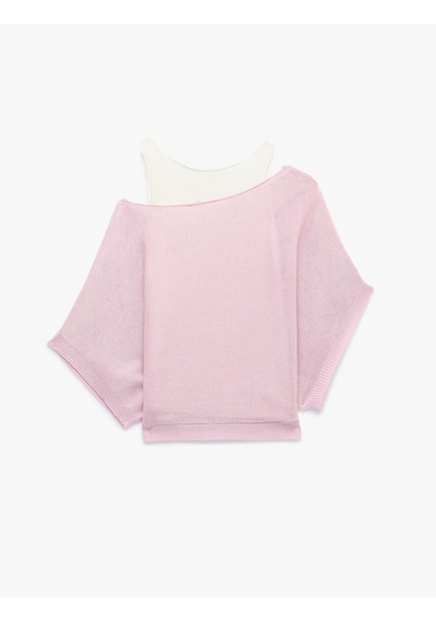 Koton Slim Fit Kayık Yaka Uzun Kollu İkili Triko Kazak Pembe 7wal90145ıt Gülkurusu