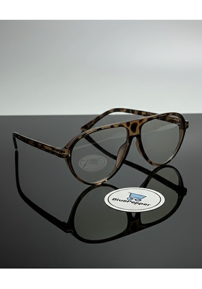 Zenit Modern Çerçeveli Gözlük Unisex Yuvarlak Stil Sahibi Mavi Işık Korumalı Camları Değişebilir Leopar