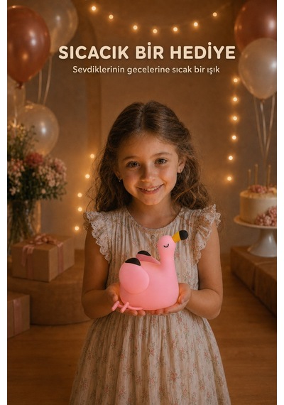 Flapo - Flamingo Figürlü Şarjlı Silikon Gece Lambası 3 Kademe Dokunmatik Usb-c Pembe Pembe