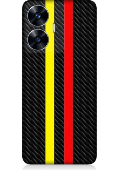 Realme C55 Uyumlu Sarı Kırmızı Karbon Motif Desenli Silikon Kılıf