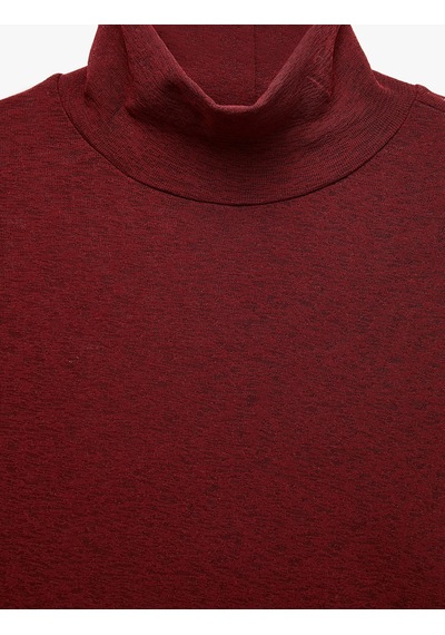 Koton Slim Fit Dik Yaka Uzun Kollu Tişört Bordo 7wak50002uk