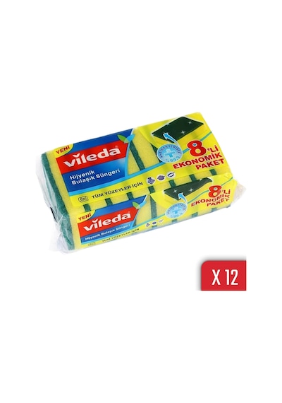 Vileda Düz Hijyenik Bulaşık Süngeri Yeşil 12 x 8 Adet