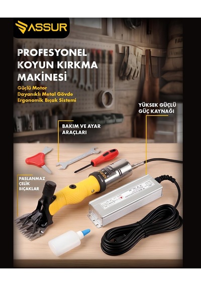 Assur Asr681 Profesyonel Koyun Keçi Kırkma Makinesi - 200w Elektrikli Metal Şanzımanlı Çelik Bıçaklı