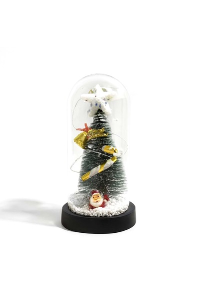 Yılbaşı Temalı Işıklı Cam Fanus Noel Ağacı Dekoru 21x11 Cm 01