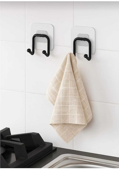 Güçlü Yapışkanlı Çift Kancalı Banyo Ve Mutfak Askısı Metal Duvar Askılık Organizeri 2 Adet Siy Diğer