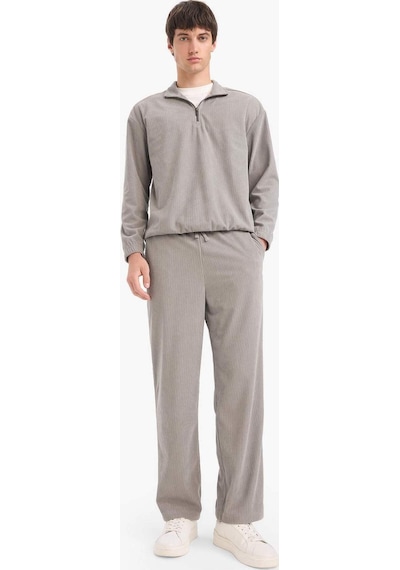 Defacto Boxy Fit Dik Yaka Fermuarlı Kadife Sweatshirt E9364ax25augr454 Gri