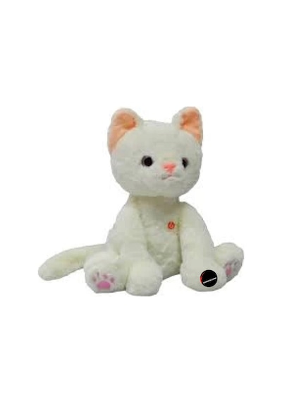Miyavlayan Sesli Kedi Peluş Oyuncak Oturan Tombul Kedi 35 Cm Siyah