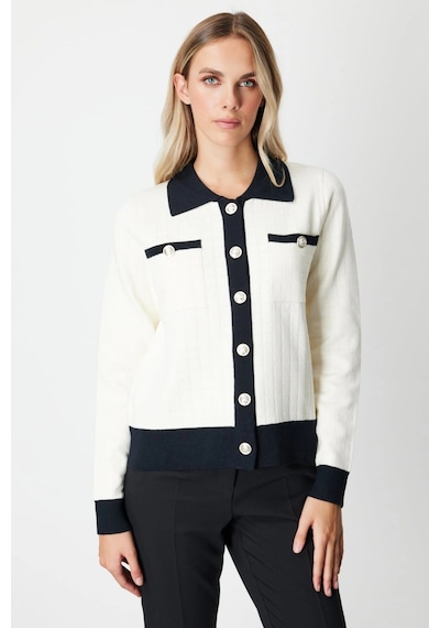 On Fashion Kadın Gömlek Yaka Cepli Ekru Hırka 65924 Ekru