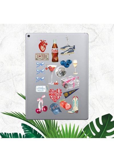 Blue Vintage Retro Sticker Seti, Çıkartma, Ajanda Bujo Scrapbook Kolaj Etiket Bullet Journal Diğer