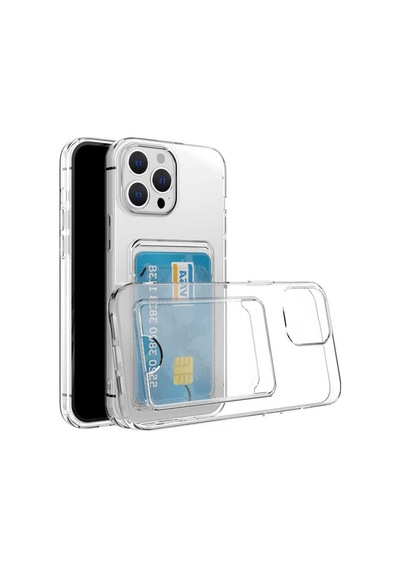 Apple Uyumlu iPhone 14 Pro Max Kılıf Kartlıklı Şeffaf Zore Setra Clear Silikon Kapak Renksiz