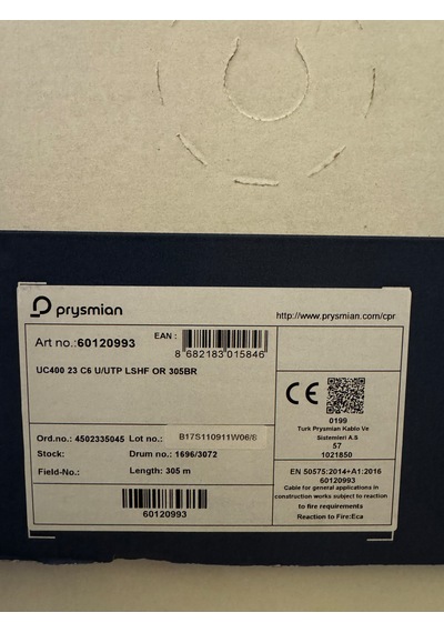 Prysmian Uc400 23 C6 U/utp Lshf 305 M. Turuncu
