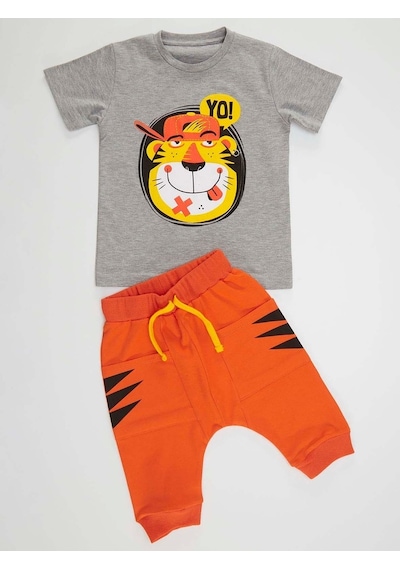 Denokids Yo Kaplan Erkek Çocuk T-Shirt Kapri Takım Çok Renkli