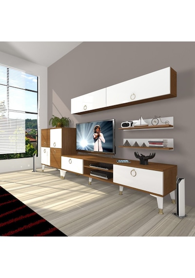 Decoraktiv Eko 6y Mdf Dvd Gold Tv Ünitesi Tv Sehpası Ceviz - Beyaz