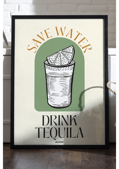 Drink Tequila Ahşap Çerçeveli Poster, Dekoratif Mutfak Duvar Tablosu
