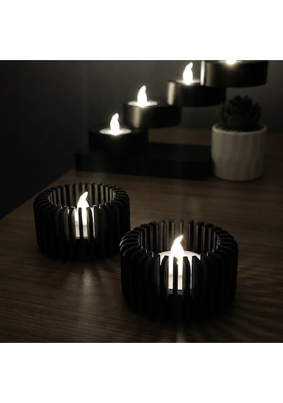 3d Baskı Modern Çizgili Mumluk - Tealight Mumluk 1 Adet -siyah Diğer