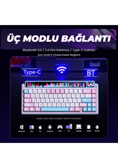Leobog Amg65 Mekanik Gaming Oyuncu Klavyesi Led Matrix Ekranlı Jasper Switch Rgb Hot Swap Pembe