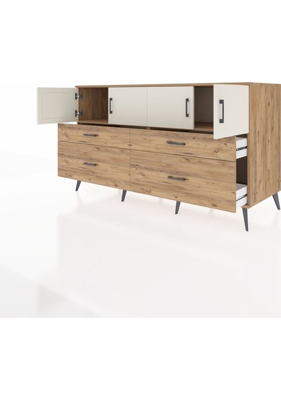 Kronos Konsol 2 Raflı 4 Çekmeceli 4 Kapaklı 176x59x99 Çam-aytaşı/ Çam-aytaşı/çam