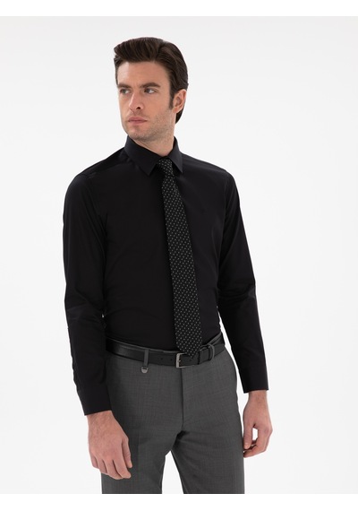 Cacharel Siyah Slim Fit Klasik Yaka Basic Gömlek