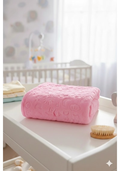 Yumuşak Dokulu Kabartma Desenli Peluş Bebek Battaniyesi Pembe