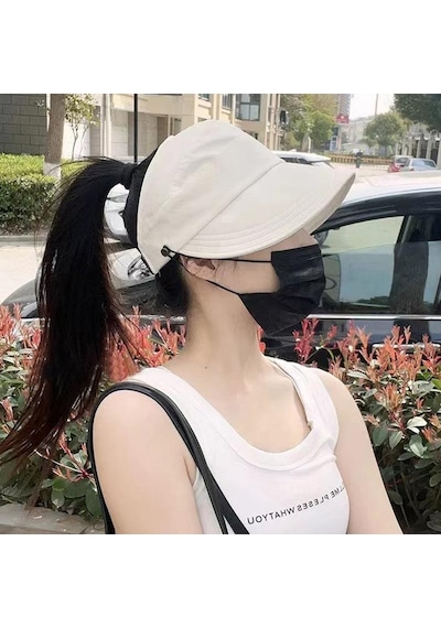 Valkyrie Geniş Vizör Güneş Koruyucu Kadın Şapka Maske Takma Düğmeli Tenis Spor Şapka Krem Krem