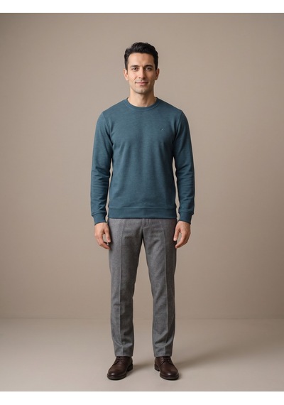 Maccali Erkek Petrol Selanik Bisiklet Yaka Sweatshirt Petrol Mavi