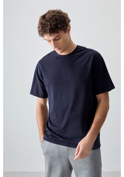 Air Jones Tommy Life Lacivert Pamuklu Kalın Yumuşak Dokulu Oversize Fit Basic Erkek T-shirt - 88378 Lacivert