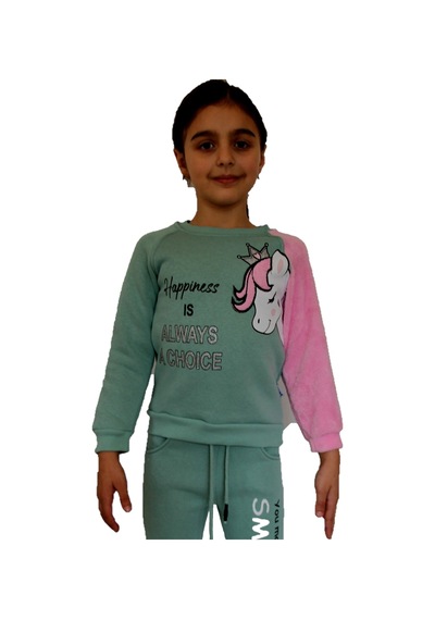 Milenawear by Milena At Nakışlı Peluşlu Kız Takım Turkuaz