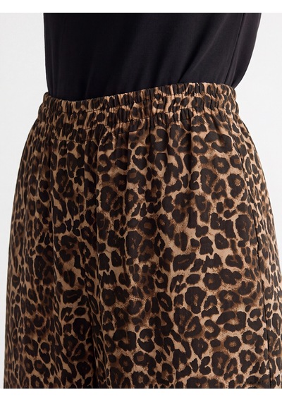 Lcwaıkıkı Classic Kahverengi Leopar Desenli Keten Karışımlı Kadın Pantolon