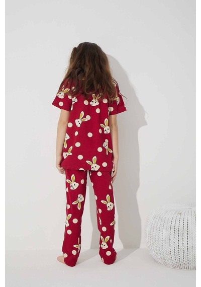 Siyah İnci Pamuklu Likralı Pijama Takım 7624 Bordo