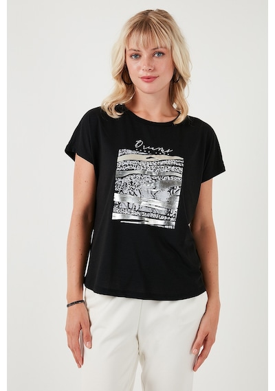 Lela Baskılı Bisiklet Yaka Regular Fit Bayan T Shirt 6671000 Siyah
