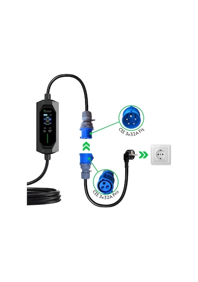 7 KW 32A Türkçe Menü 10 M Elektrikli Araç Şarj İstasyonu Taşınabilir 7 KW 32A Türkçe Menü 10 M Elektrikli Araç Şarj İstasyonu Taşınabilir