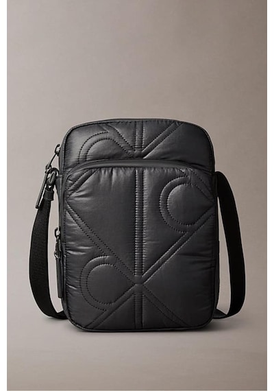 Calvin Klein Erkek Kapitone Desenli Fermuarlı Cepli Çapraz Vücut Çanta - Siyah-9976 Black