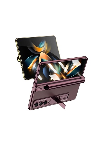 Rba Aksesuar Galaxy Uyumlu Z Fold 4 Kılıf Rba Kıpta Standlı Kalem Bölmeli Kapak - Siyah Siyah