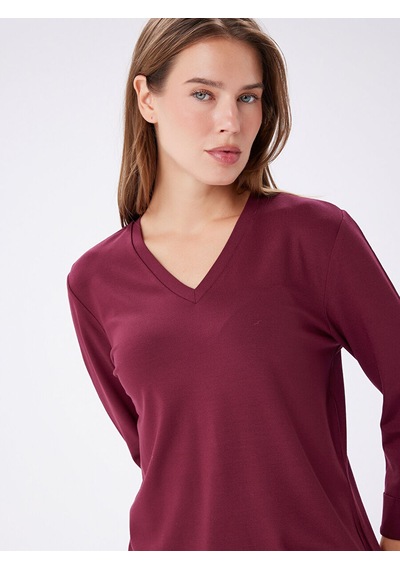 Faik Sönmez V Yaka Truvakar Kol T-shirt W27tsh010 Bw27tsh01040 Bordo