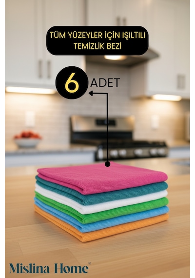 Mikrofiber Çok Amaçlı Genel Temizlik Bezi 6 Lı Set 40x40cm Renkli Mutfak Ev Araba Bezi Karışık
