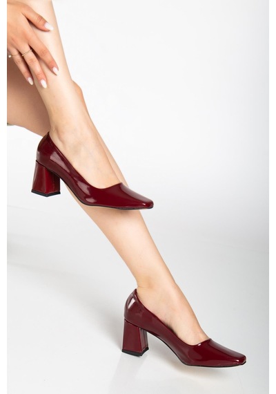Suins Shoes Suins Melby Model Kadın 6.5 Cm Topuklu Rugan Ayakkabı Bordo