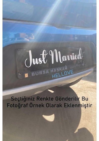 Gelin Arabası Plakalık Just Married Yazılı Siyah Üzeri Gold Yazı Kendinden Yapışkanlı