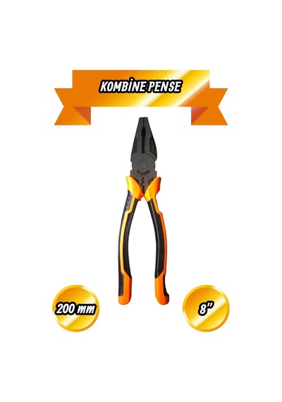 200 Mm Kombine Pense 8'' Turuncu İzoleli