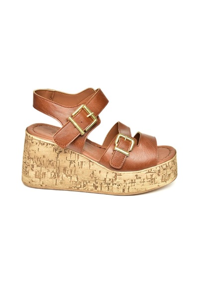 Fox Shoes U996752009 Taba Dolgu Topuklu Kadın Ayakkabı Taba-suni Deri