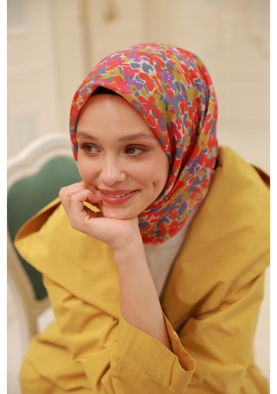 Silk Home Soft Eşarp 73081-39 Gümüş, Parlak Turuncu, Mercan, Mor, Çelik Mavi