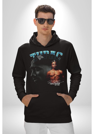 Tupac Müzik Kadın Erkek Siyah Kapüşonlu Sweatshirt Hoodie Siyah