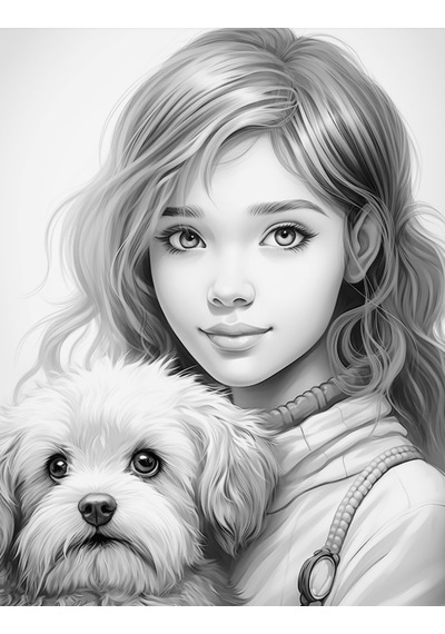 Anime Güzel Kız İle Köpeği Boyama Kitabı 100 Tam Sayfa