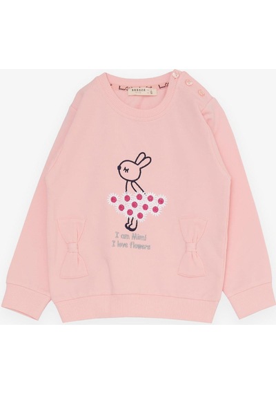 Breeze Kız Çocuk Eşofman Takım Çiçek Temalı Tavşancık Nakışlı 1-4 Yaş, Pembe-pembe Pembe