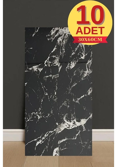 10 Adet 30x60cm Siyah Mermer Desen Yapışkanlı Köpük Duvar Paneli Kağıdı Banyo,ofis Otel Nwyp11 Siyah