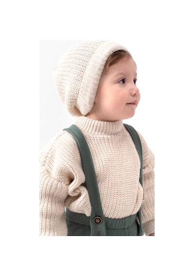 Bebicix Triko Kazak Oversize Esnek Salopet Bereli Unisex Bebek Takım Yesil
