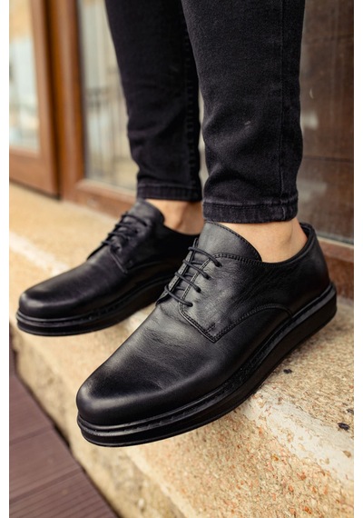 Roof Atelier Erkek Siyah Hakiki Deri Casual Günlük Ayakkabı - 003 - Dst Classica Pelle Di Cuoio Siyah