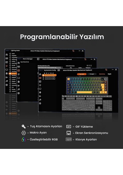 F75 Max Mekanik Rgb Tkl Graywood V4 Switch Kablosuz Makrolu Hot Swap Türkçe Q Klavye Siyah